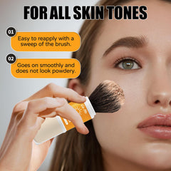 Go Ho brush powder being applied to face for quick SPF touch-up