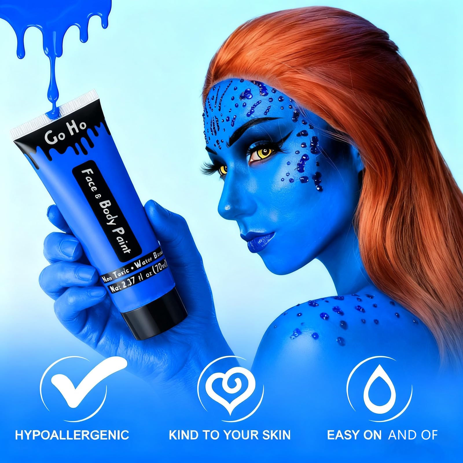 Go Ho royal blue brush application closeup showing even coverage and detail control