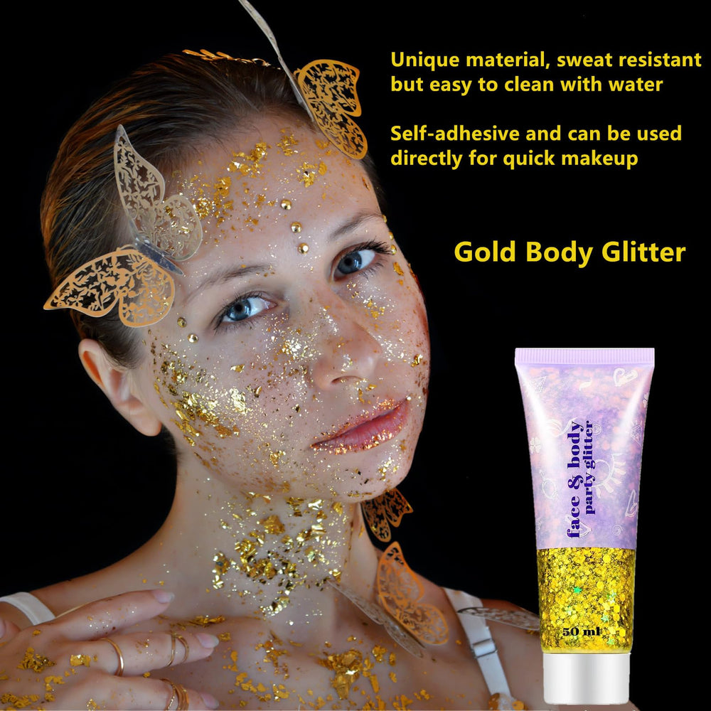 Go Ho glitter on shoulder and clavicle creating dramatic performance glow