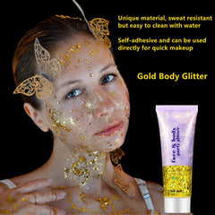 Go Ho glitter on shoulder and clavicle creating dramatic performance glow
