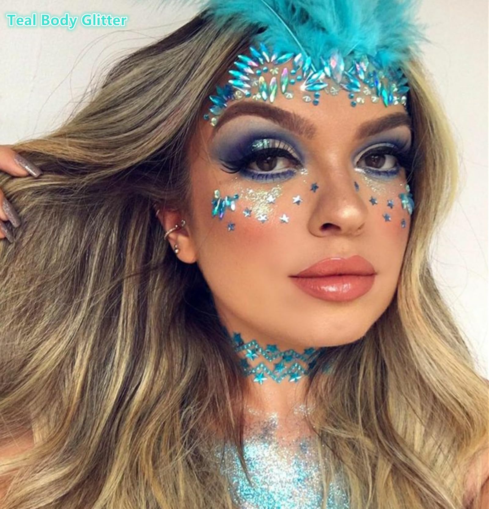 Go Ho teal glitter accents in hair highlighting how it adds mermaid shimmer