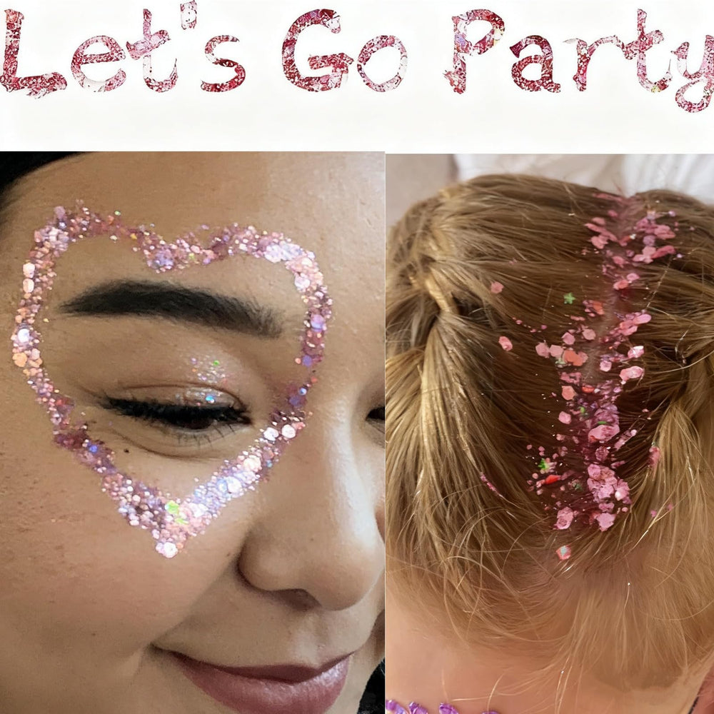 Go Ho close-up texture of holographic chunky and fine glitter, shows sparkle