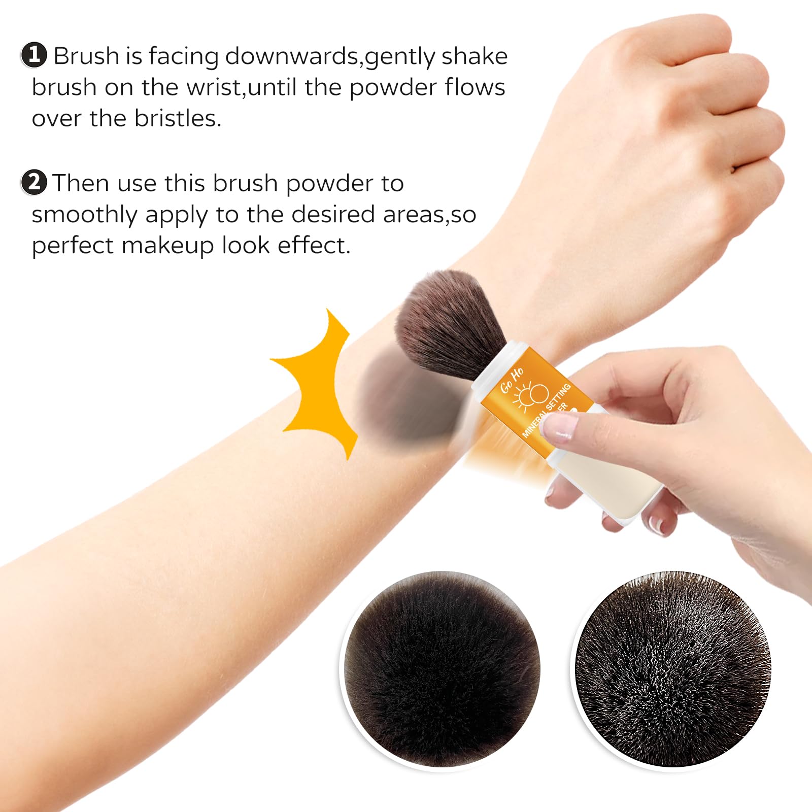 Go Ho loose powder texture close-up showing fine, buildable matte finish