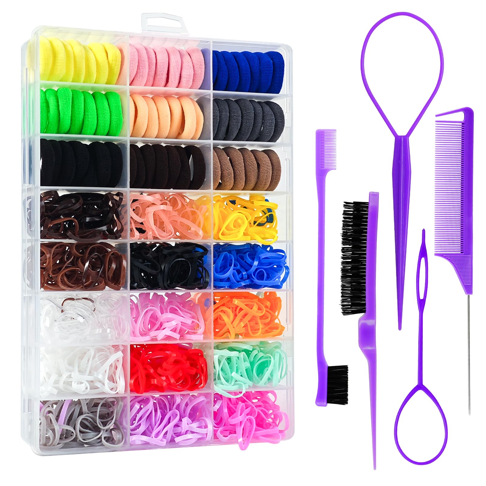 Goffing front view of full hair accessory kit showing organized contents and variety