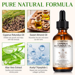 GOGIFTGO label ingredients detail showing Cyperus seed oil and natural formulation benefit
