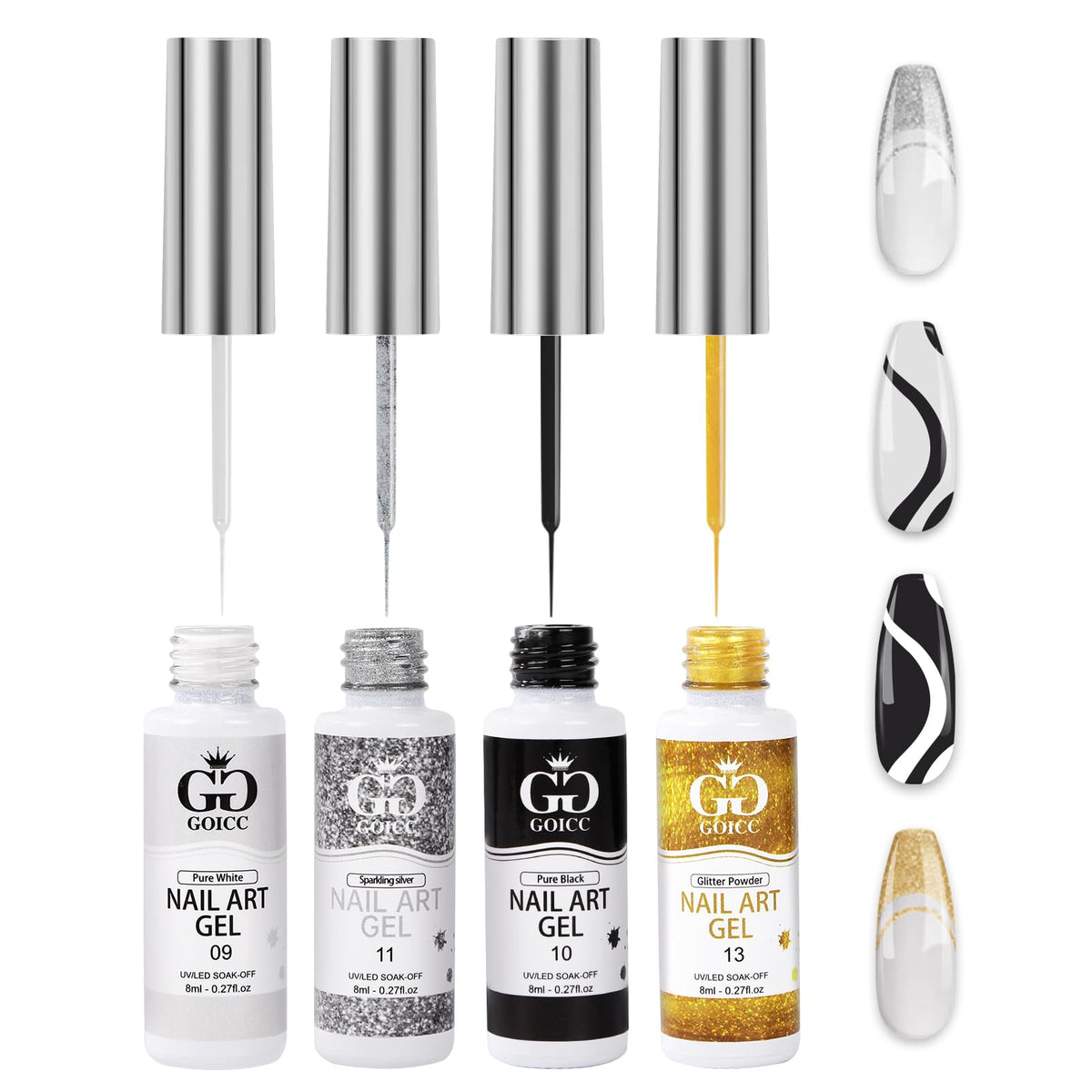 GOICC front packaging showing four 8ml gels and benefits