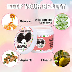 Goiple 4oz peach jar close-up showing smooth wax texture and firm hold benefit