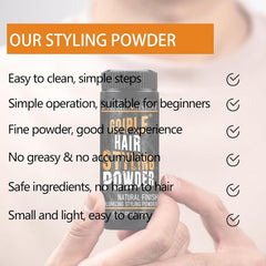 Applying Goiple powder with fingers to hair roots for instant volume and grip