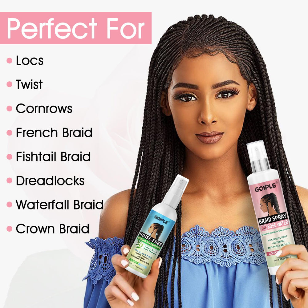 Goiple braid spray being applied to braids for refreshed, polished look benefit