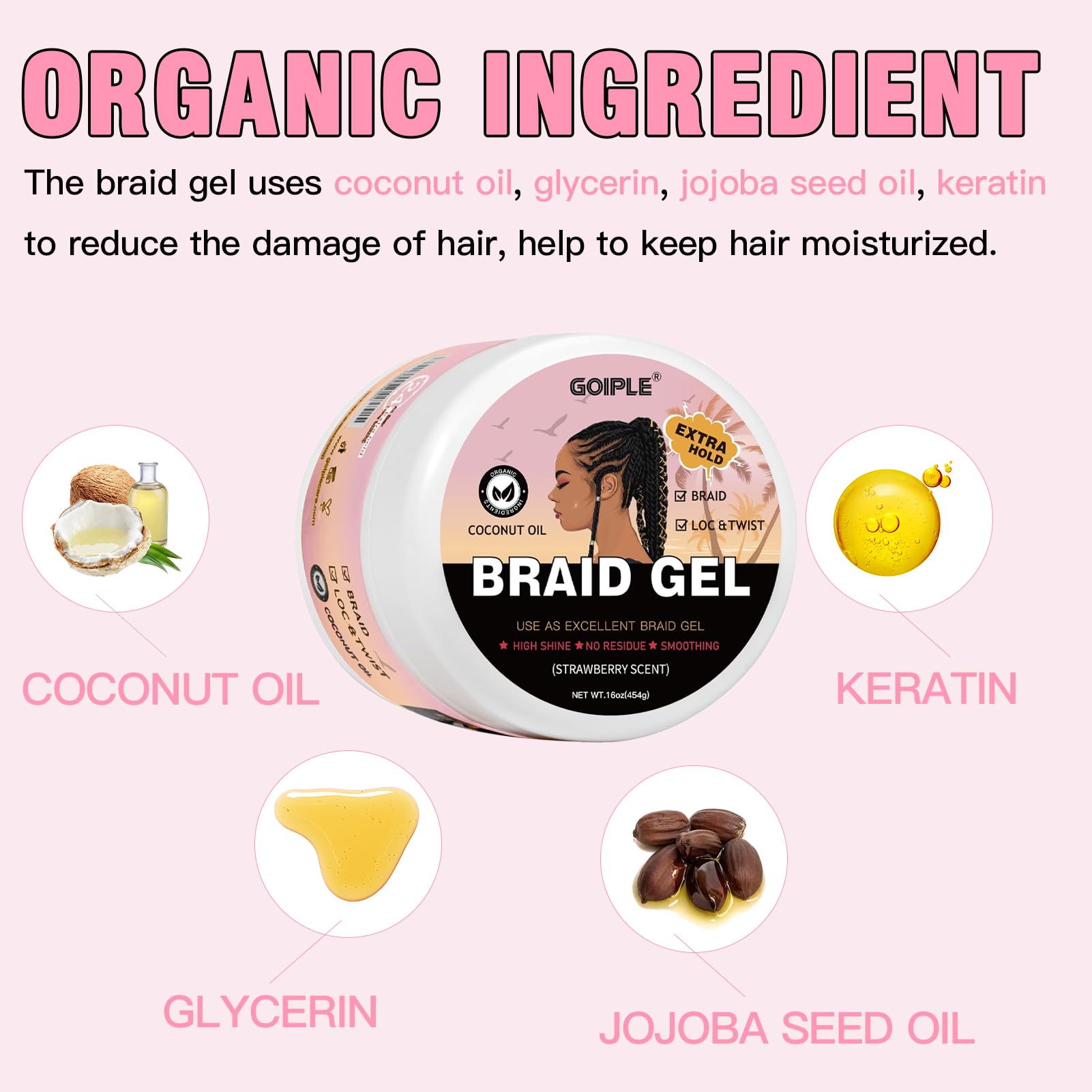 Goiple close-up highlighting beeswax and argan oil blend for conditioning