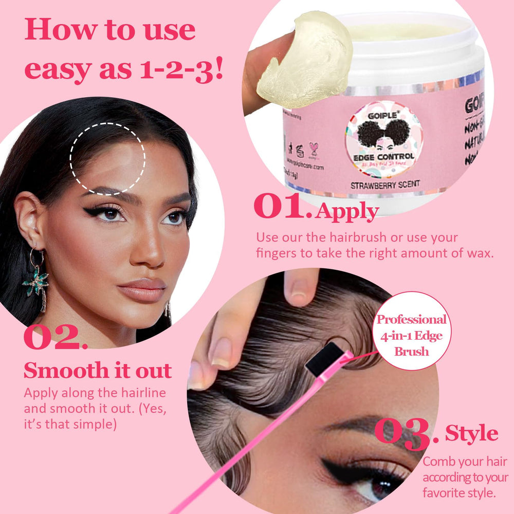 Goiple edge application close-up smoothing baby hairs for precise control