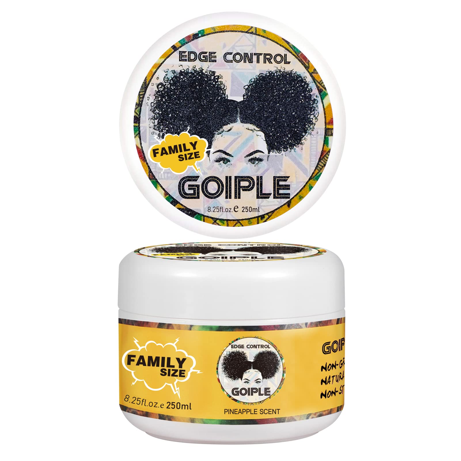 Goiple jar front view showing pineapple scent and extra hold benefits