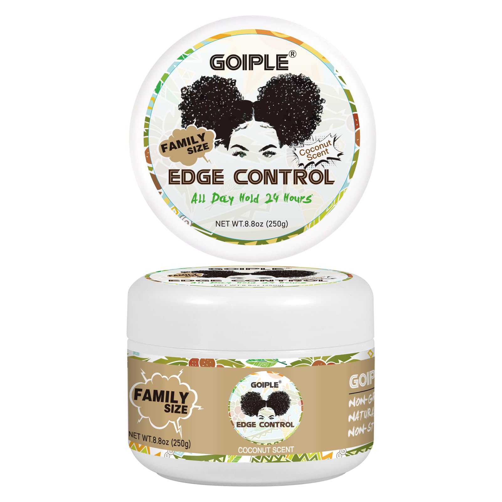 Goiple front jar showing packaging and 8.8 oz size, clear labeling and coconut scent benefit