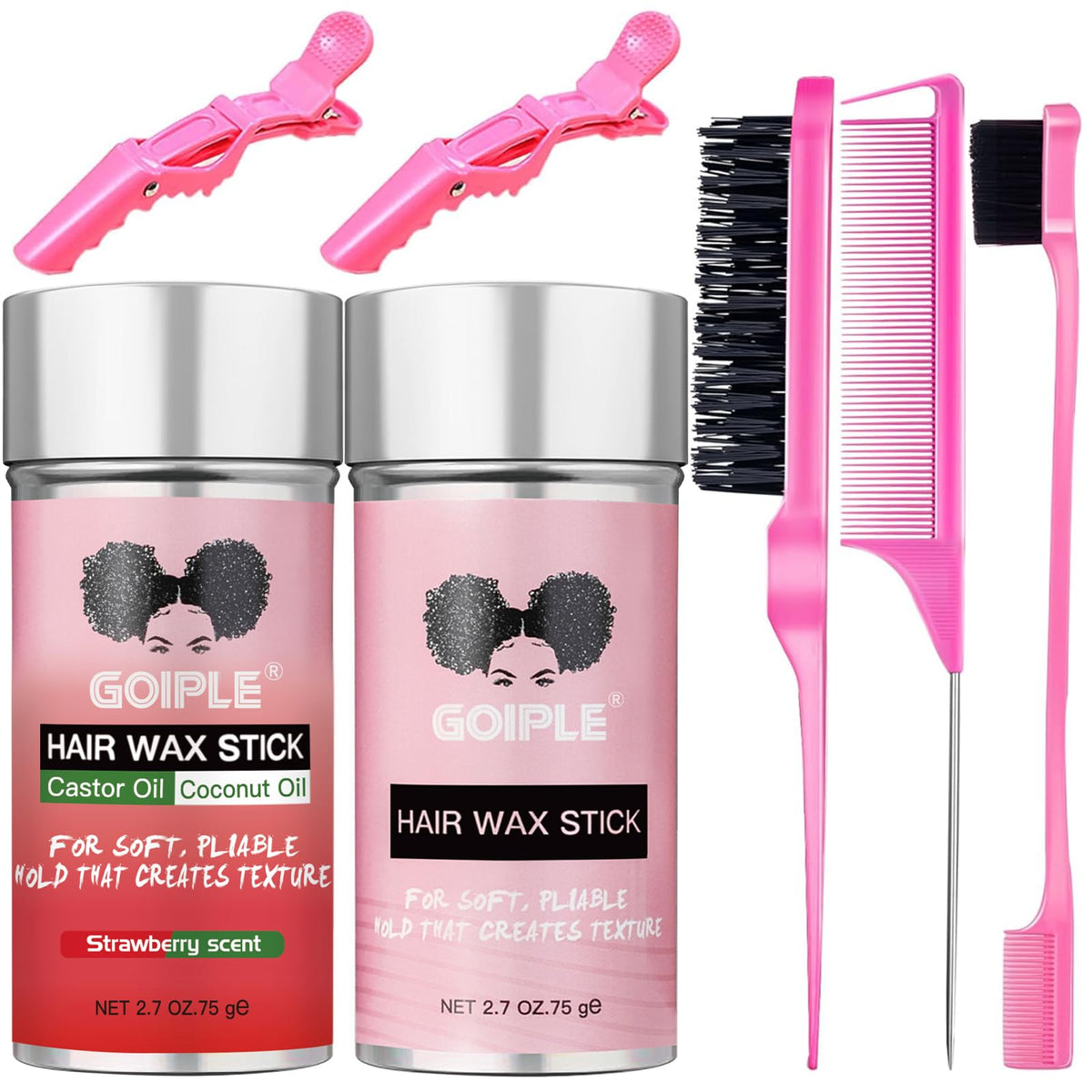 Goiple front packaging showing both pomade sticks and labels for quick identification and convenience