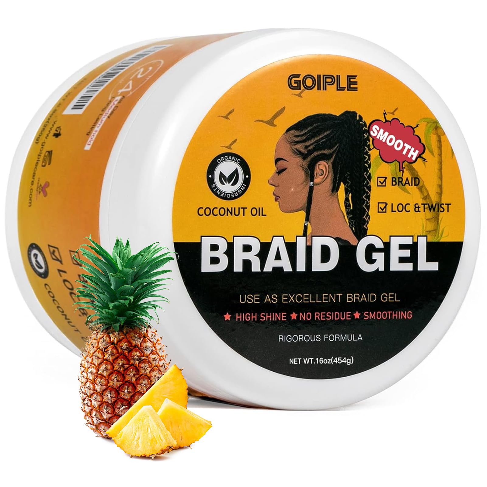 Goiple tub front view showing strong-hold gel for long-lasting braids