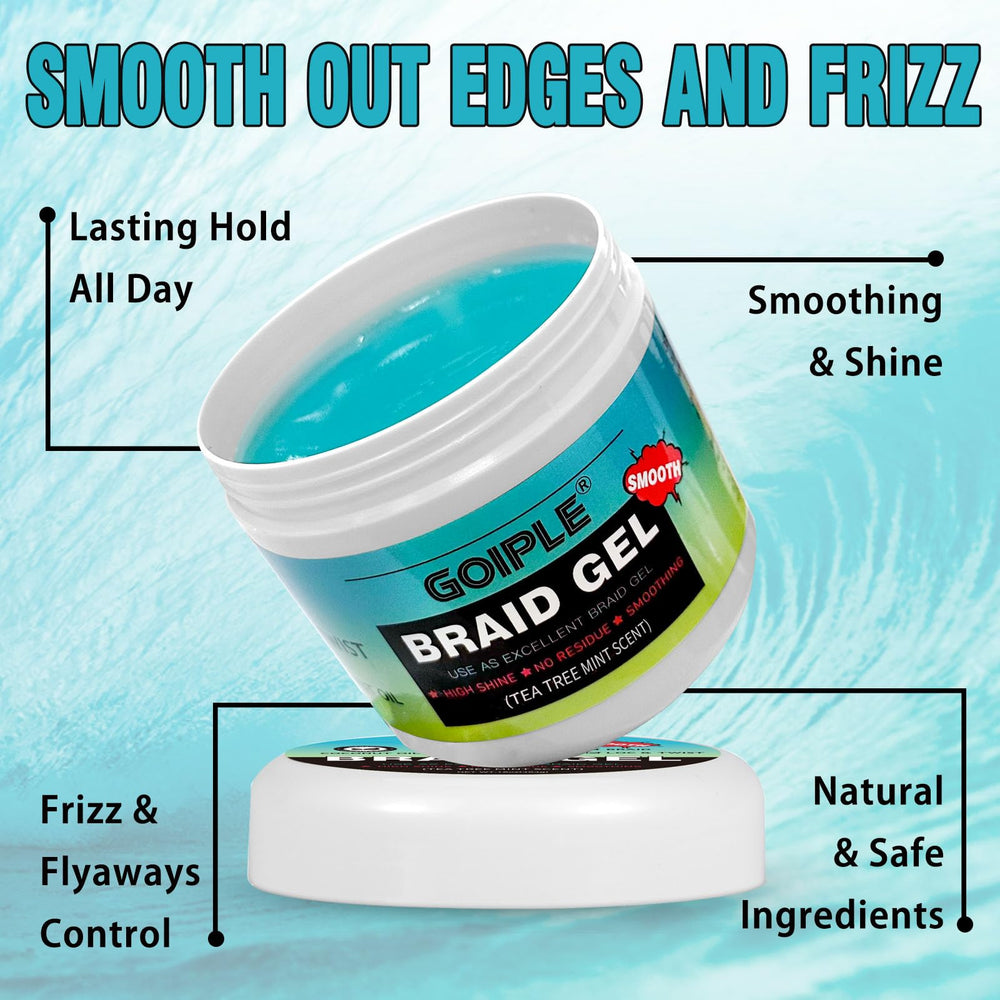 Goiple gel applied to hair section for neat braiding