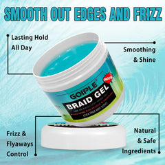 Goiple gel applied to hair section for neat braiding