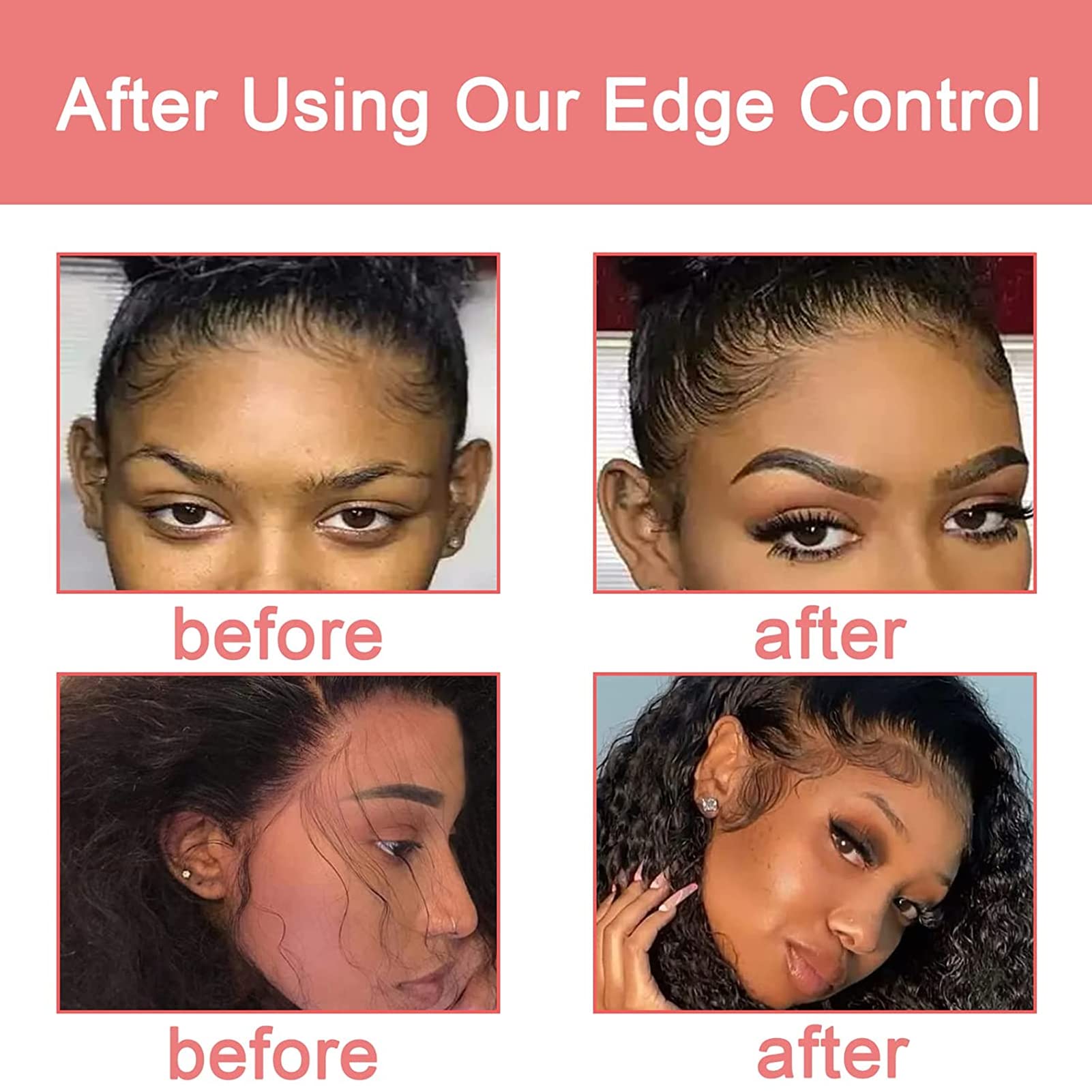 Goiple edge control applied to sleek ponytail demonstrating long-lasting hold benefit