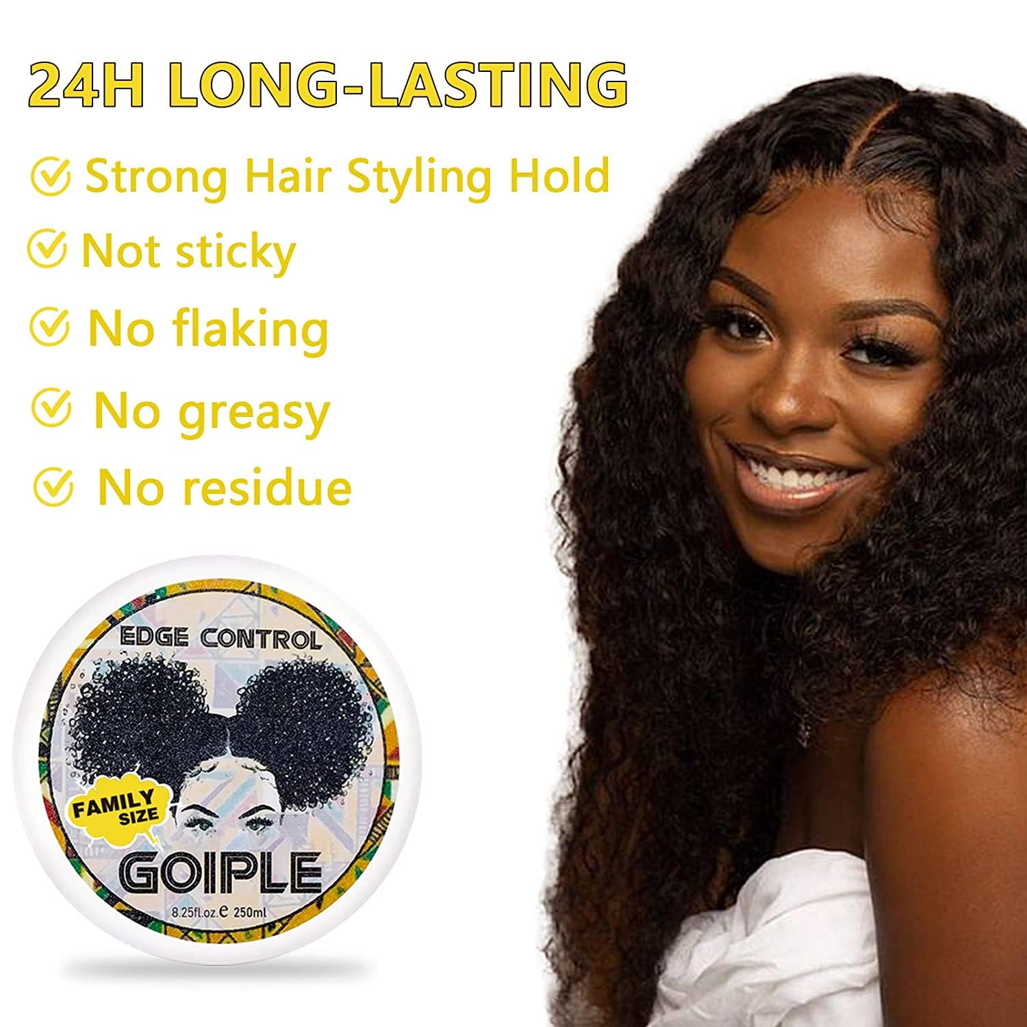 Goiple applied to hairline to demonstrate strong hold and sleek edges