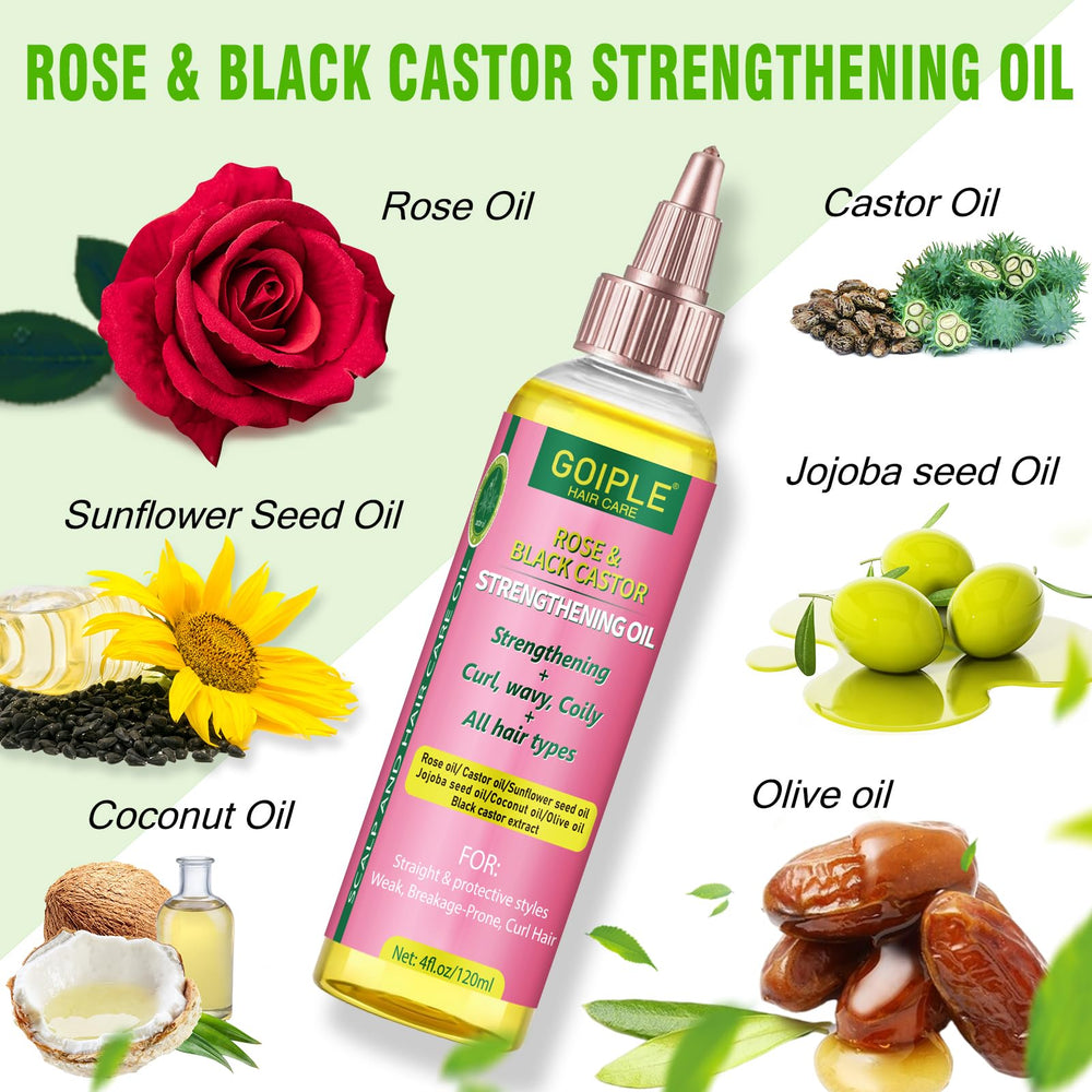 Goiple Rose & Castor strengthening oil bottle with dropper for dosing