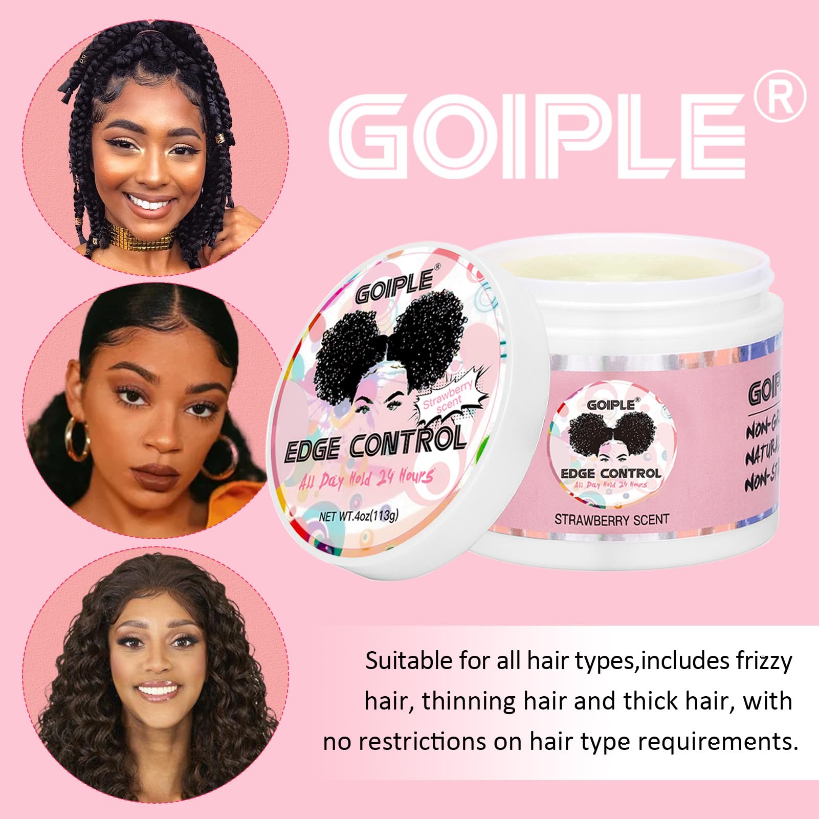 Goiple packaging label close-up displaying ingredients and strawberry scent