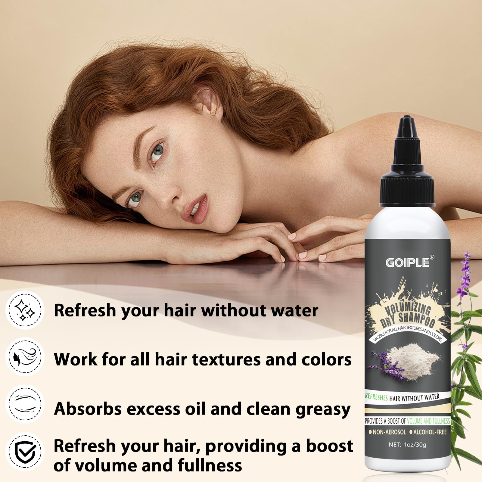 Goiple applied to roots close-up demonstrating instant volume boost