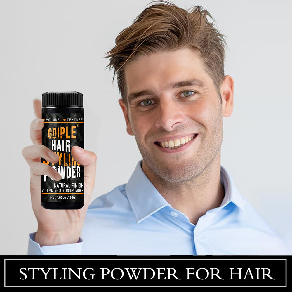 Male model styled using Goiple showing matte textured hairstyle and natural finish