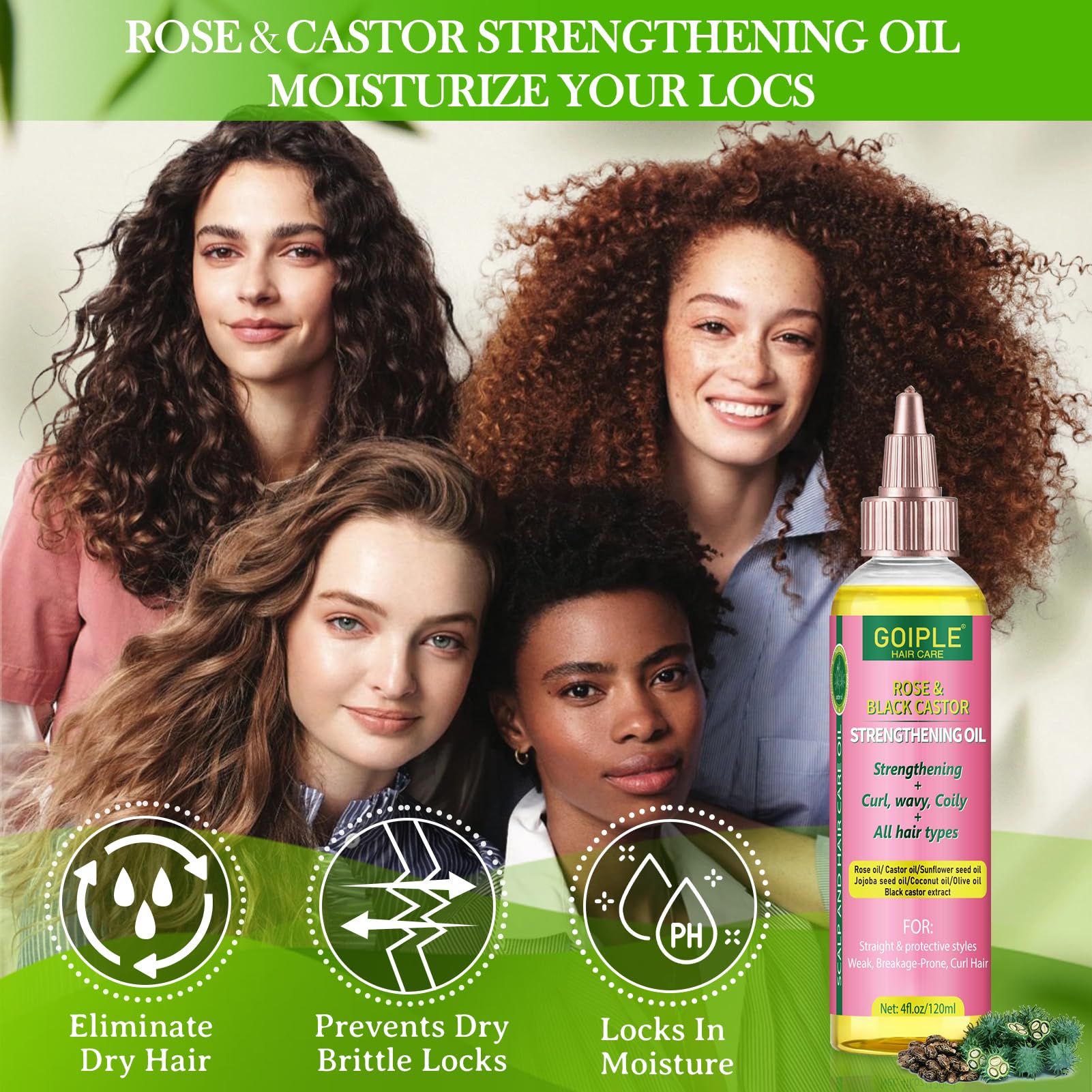 Goiple oil droplet on hair strand showing smooth, nourished texture