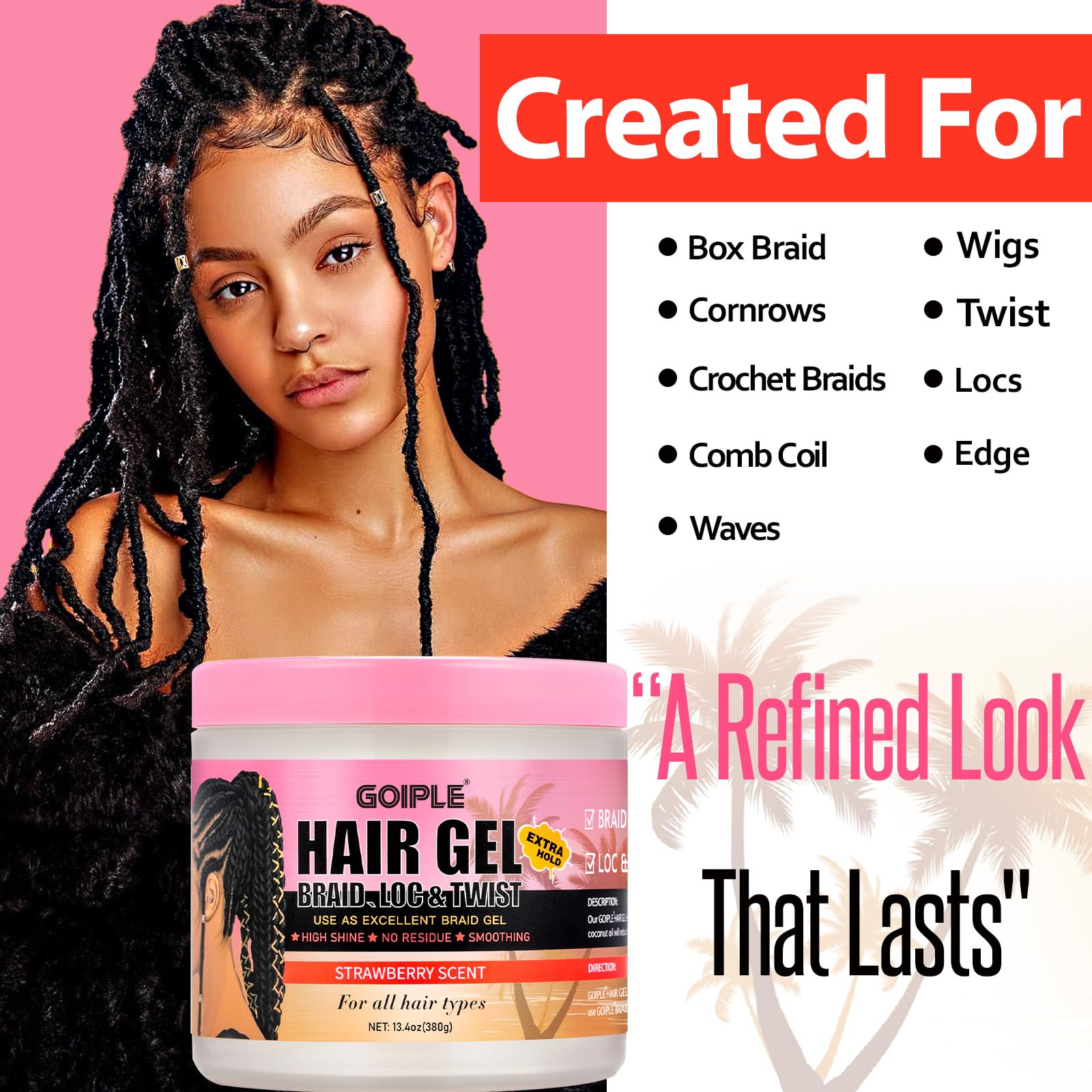 Goiple being used during braiding to secure plaits and reduce frizz