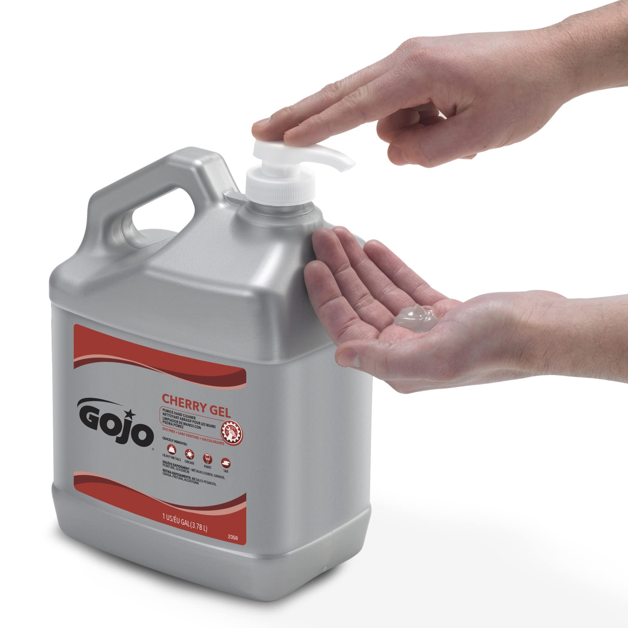 GOJO gel dispensed on hand demonstrating cling and easy spread