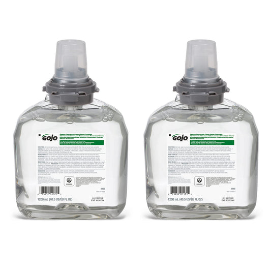 GOJO front packaging view of 1200 mL refill showing labels and certifications benefits