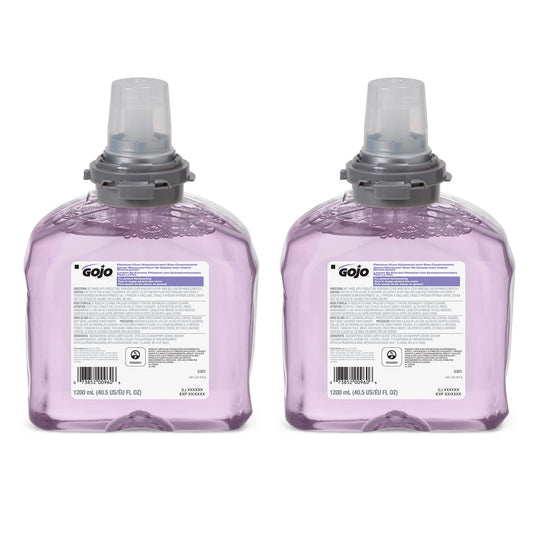 GOJO premium foam handwash front packaging showing cranberry scent and refill benefit