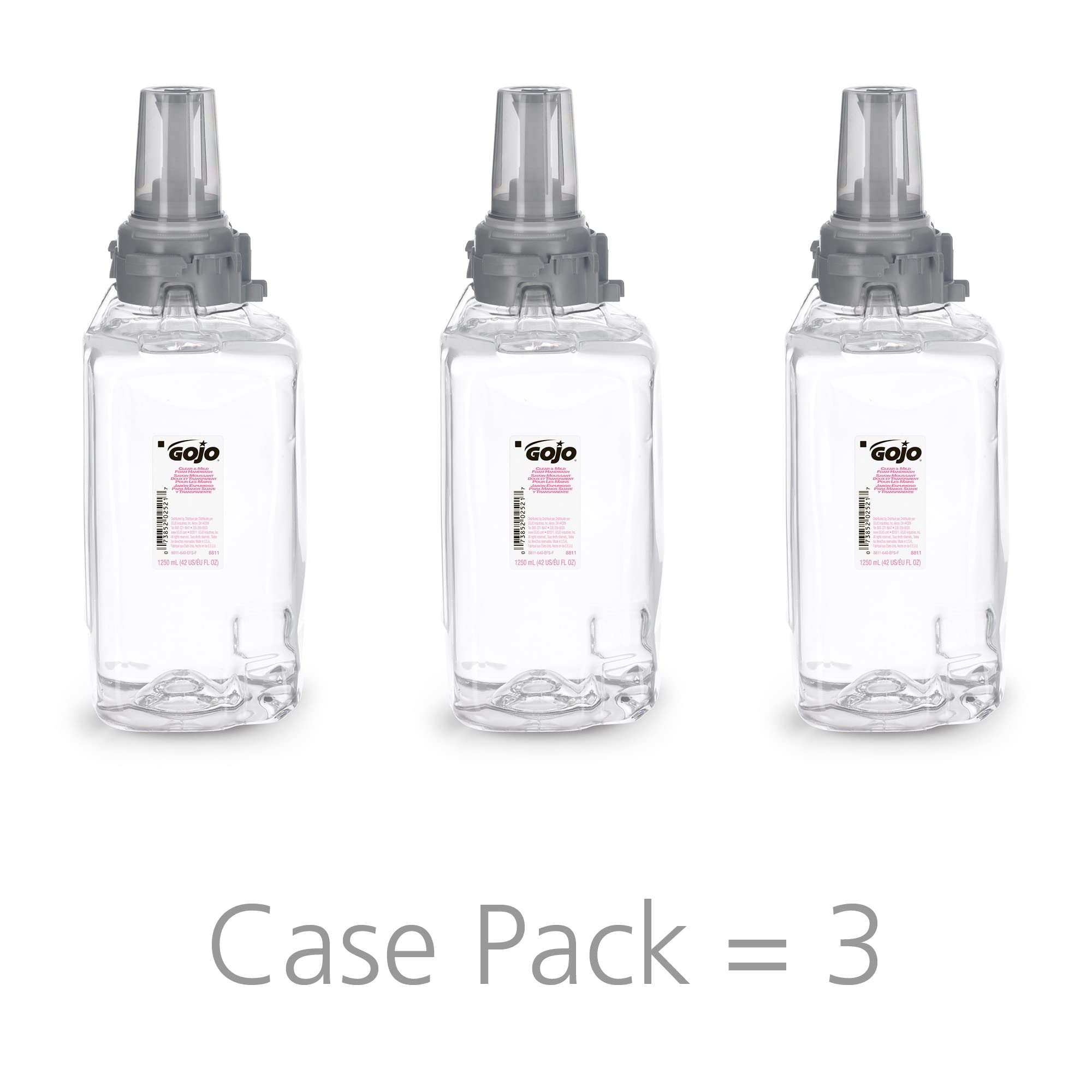 GOJO refill installed in ADX-12 push dispenser, reduces countertop clutter efficiently