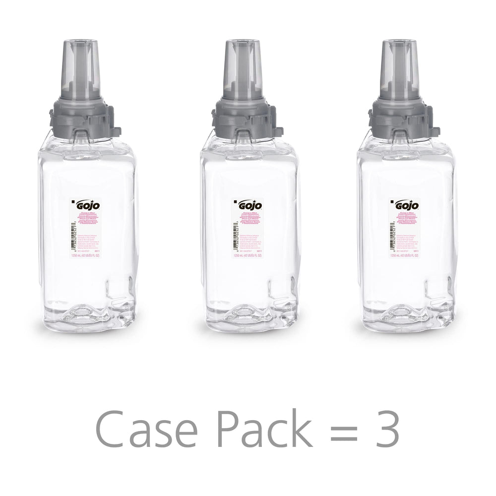 GOJO refill installed in ADX-12 push dispenser, reduces countertop clutter efficiently