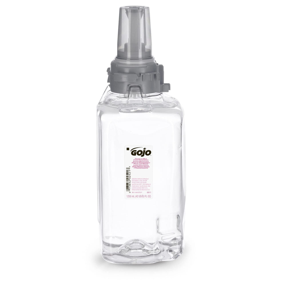 GOJO refill valve close-up displaying sanitary sealed valve and easy install benefit