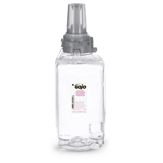 GOJO refill valve close-up displaying sanitary sealed valve and easy install benefit