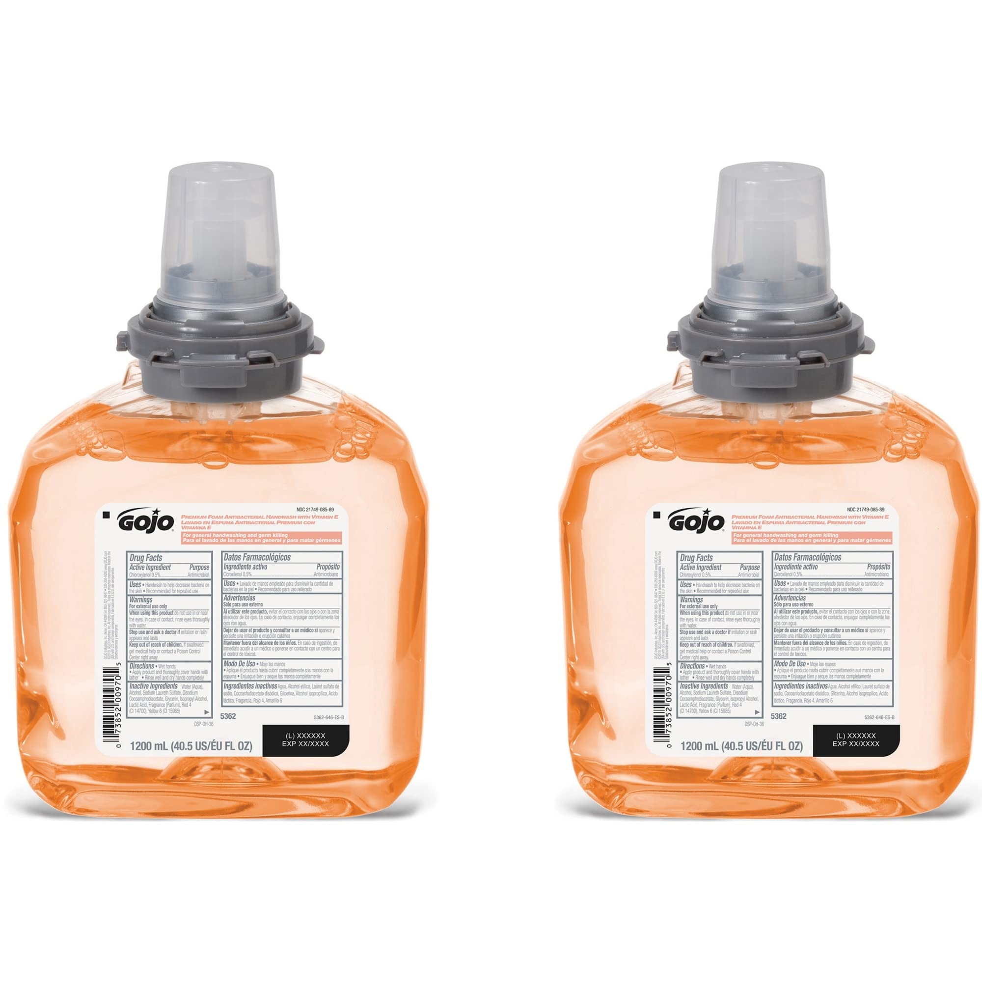 GOJO TFX label and ingredients panel showing conditioners and PCMX information