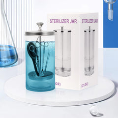 GoLashFun front view glass sterilizer showing clear body and lid benefits visible contents