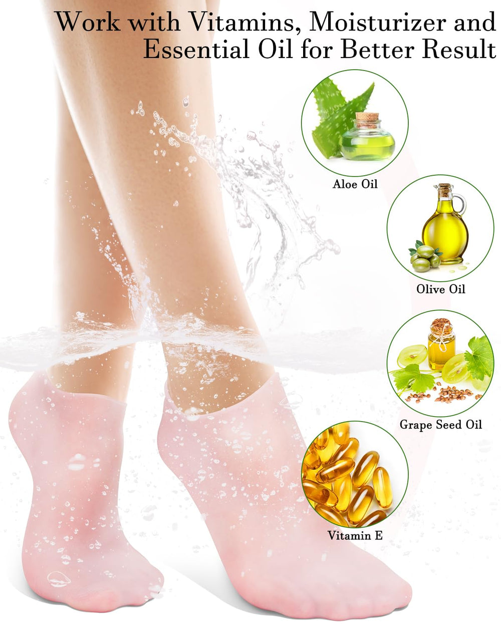 Golbylicc socks worn on feet during home spa showing hydration in use