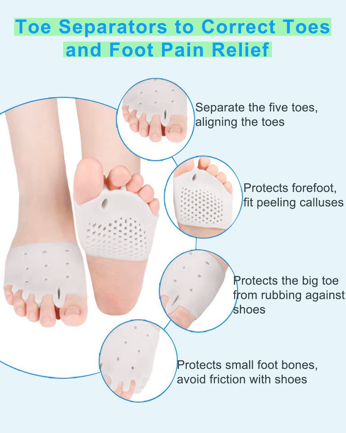 Golbylicc toe spacers worn inside a sneaker demonstrating reduced rubbing