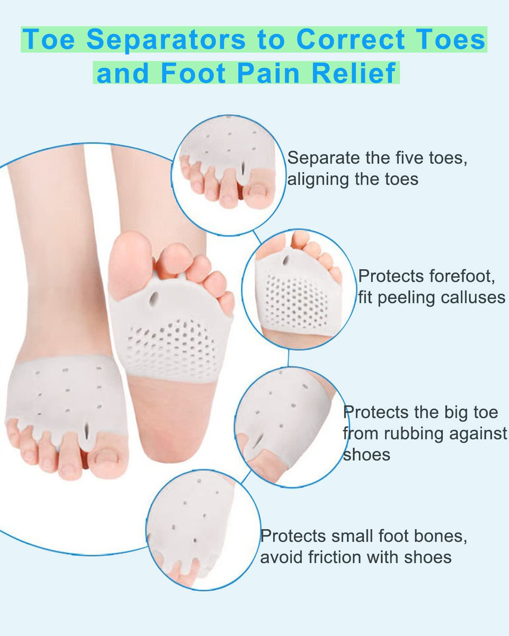 Golbylicc toe spacers worn inside a sneaker demonstrating reduced rubbing
