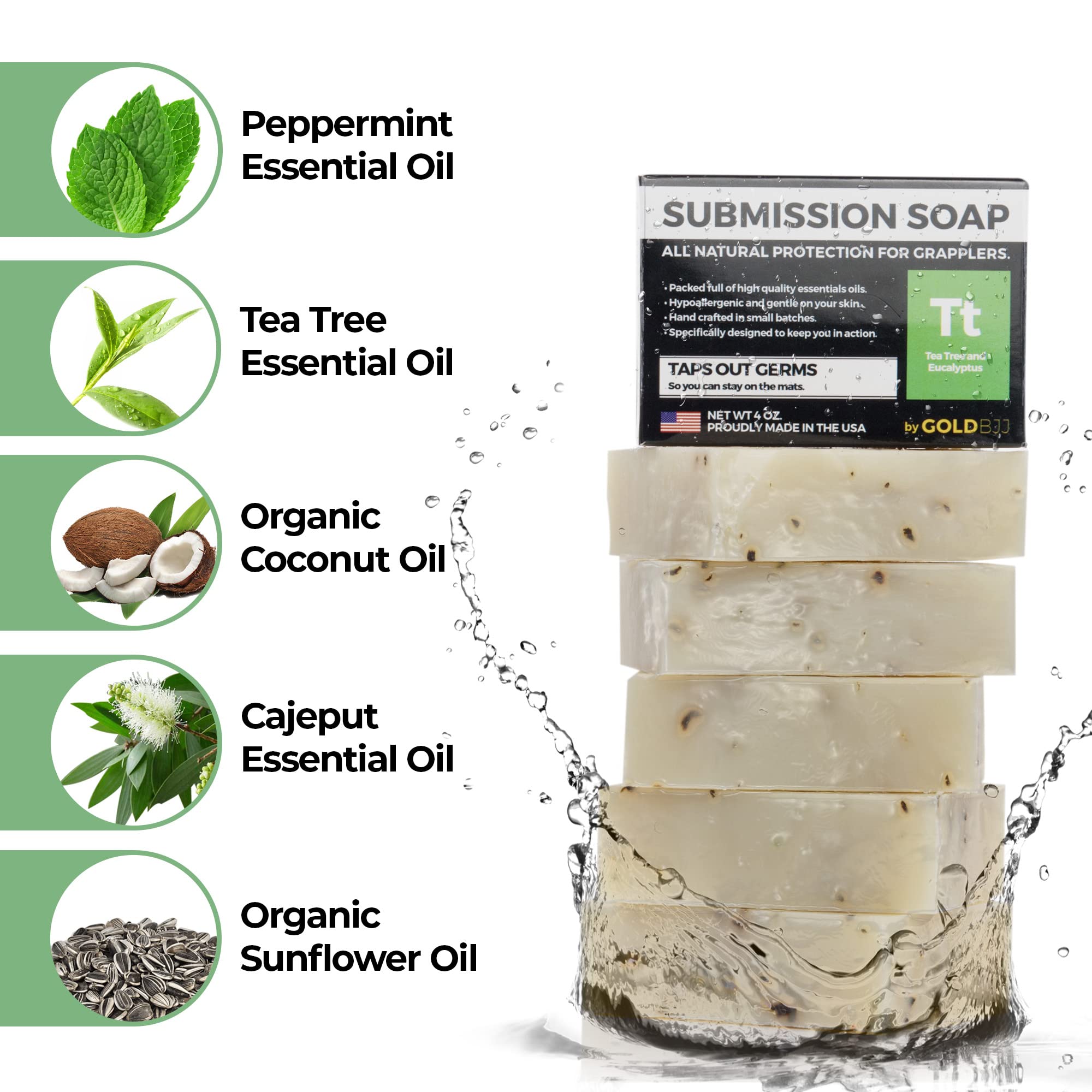 Gold BJJ soap bar in hand showing true size and gym-ready convenience