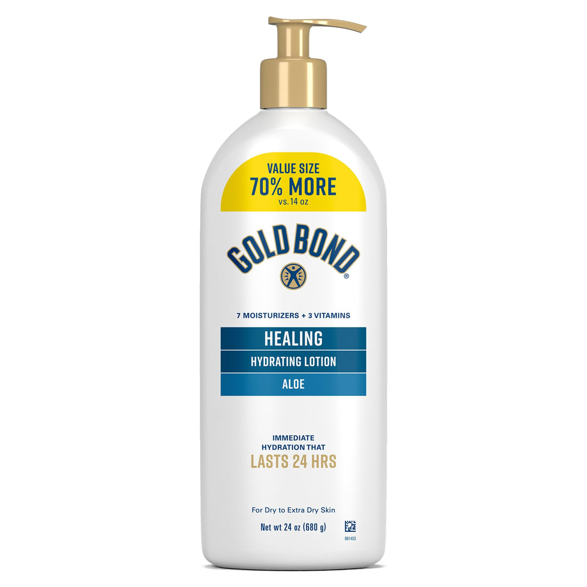 Gold Bond front packaging shows 24 oz pump and product benefits