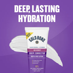 Gold Bond lotion applied to hand, demonstrating visible smoothing and hydration