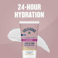 Gold Bond being smoothed over thighs and arms to improve laxity