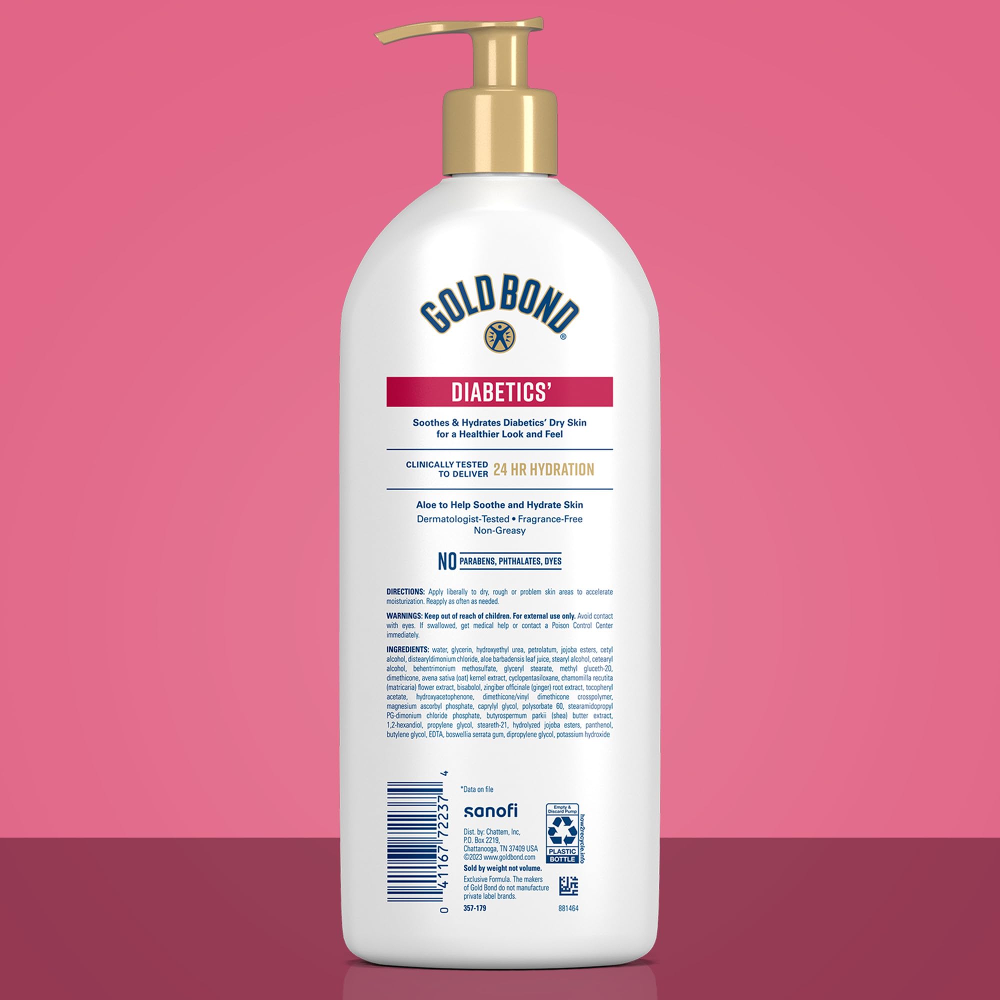 Gold Bond pump dispensing lotion, demonstrating easy one‑hand pump convenience