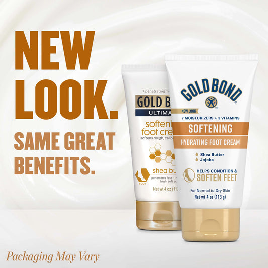 Gold Bond cream texture close-up highlighting rich shea butter moisture for softer feet