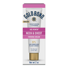 Gold Bond front packaging of neck and chest cream showing product name and 2 oz size benefits