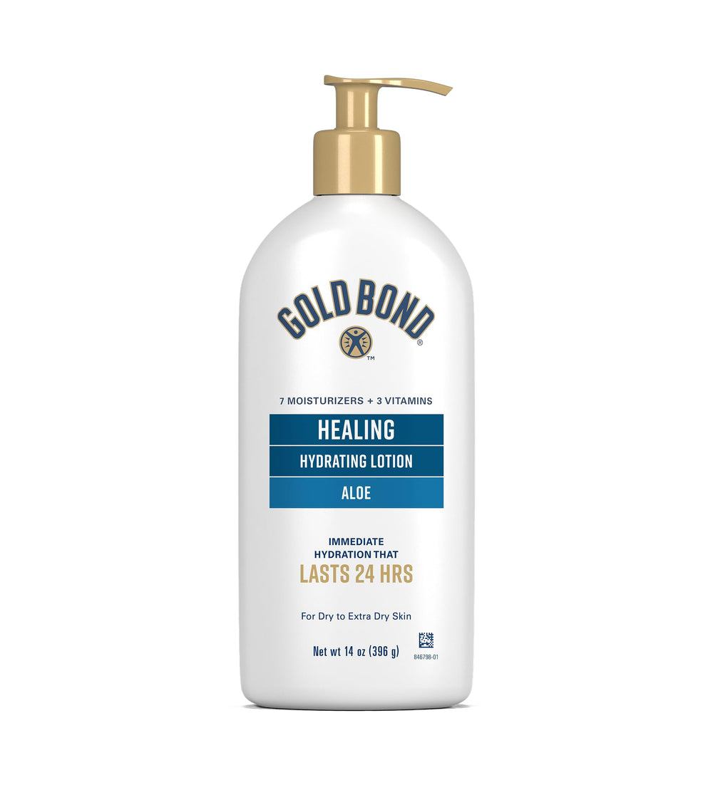 Gold Bond front pump bottle showing product and brand benefits