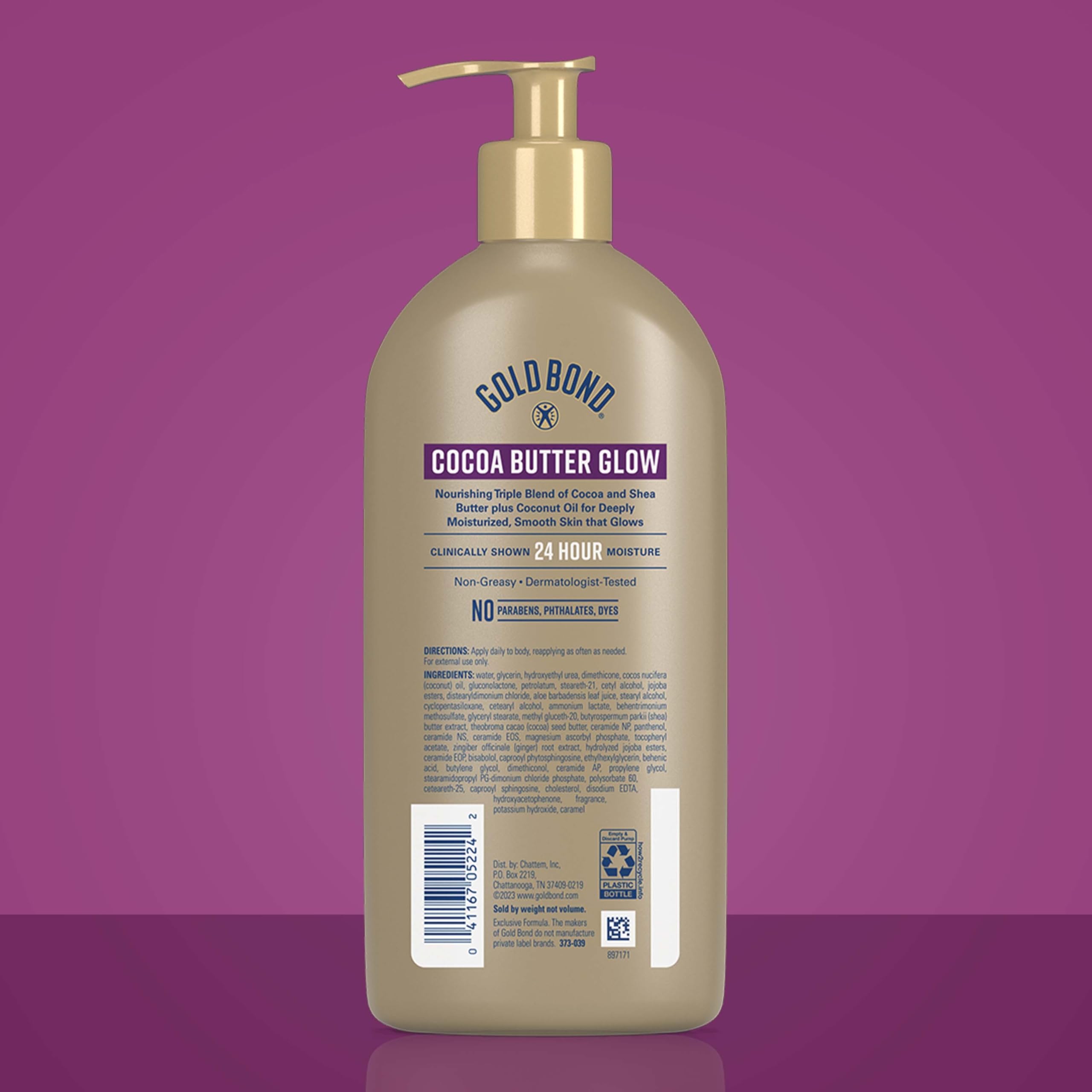 Gold Bond cocoa butter ingredient close-up highlighting nourishing glow benefit